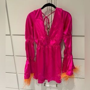 WeWoreWhat pink feather minidress NWT